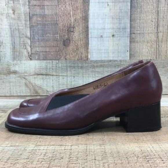 Yofi Dark Red Leather Loafer Block Heels Womens 40 Slip On Made in Israel - Picture 6 of 13